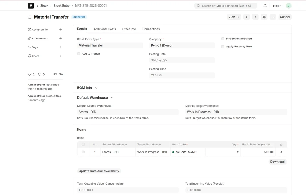 ERPNext Stock Transactions
